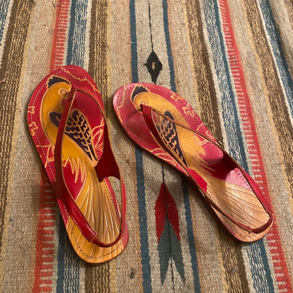 Red leather sandals